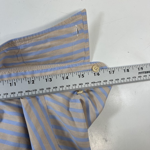 Brioni Shirt Mens 16 Blue Tan Stripe Dress Long Sleeve 100% Cotton Spread Collar - Picture 15 of 16